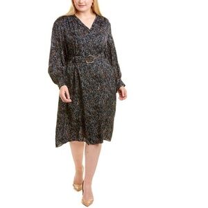 Lafayette 148 New York Clementine Oceana Belted Silk Midi Dress Size XX Large